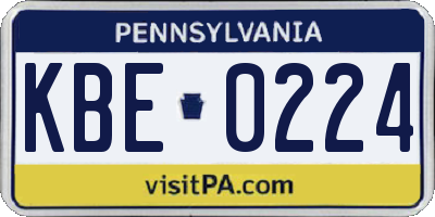 PA license plate KBE0224