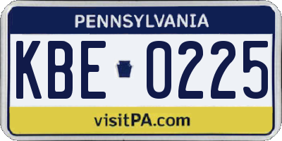 PA license plate KBE0225