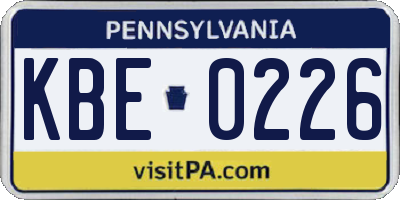 PA license plate KBE0226