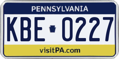 PA license plate KBE0227