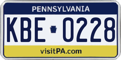 PA license plate KBE0228