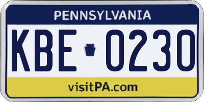 PA license plate KBE0230