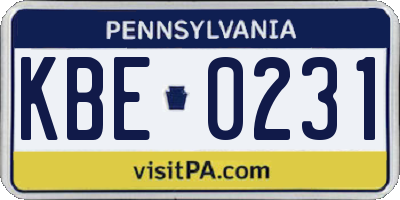 PA license plate KBE0231