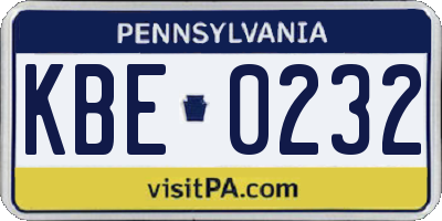 PA license plate KBE0232