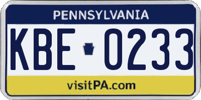 PA license plate KBE0233
