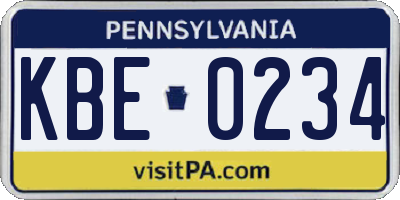PA license plate KBE0234