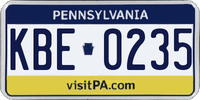 PA license plate KBE0235