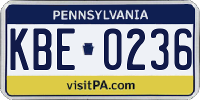 PA license plate KBE0236