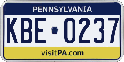 PA license plate KBE0237