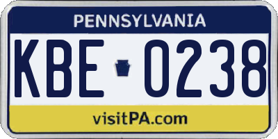 PA license plate KBE0238
