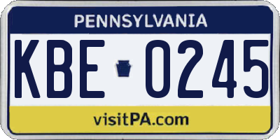 PA license plate KBE0245