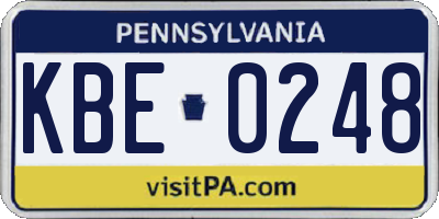 PA license plate KBE0248
