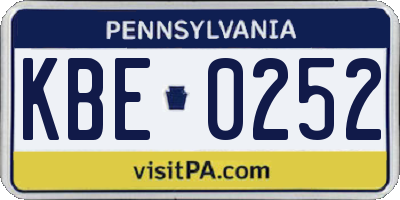 PA license plate KBE0252