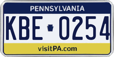 PA license plate KBE0254