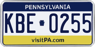 PA license plate KBE0255