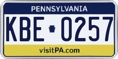 PA license plate KBE0257