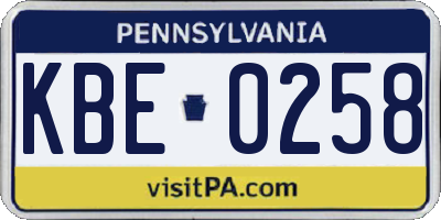 PA license plate KBE0258