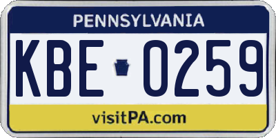 PA license plate KBE0259