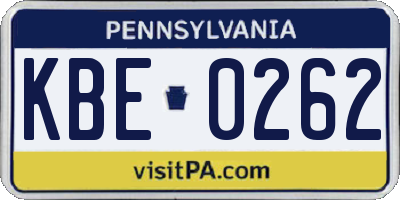 PA license plate KBE0262