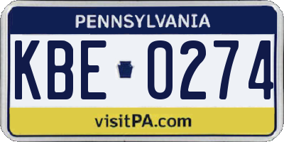 PA license plate KBE0274