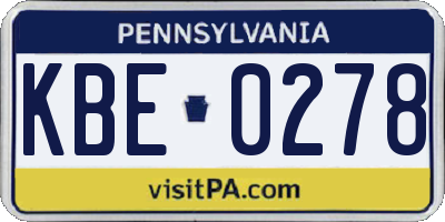 PA license plate KBE0278