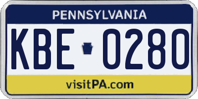 PA license plate KBE0280