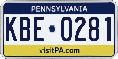 PA license plate KBE0281
