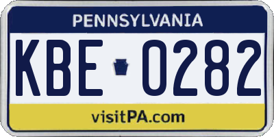 PA license plate KBE0282