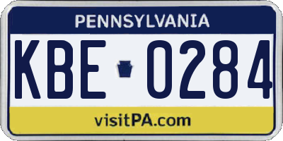 PA license plate KBE0284
