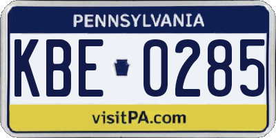 PA license plate KBE0285