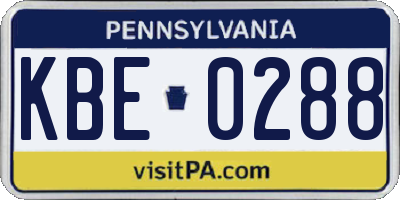 PA license plate KBE0288
