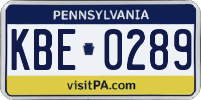 PA license plate KBE0289