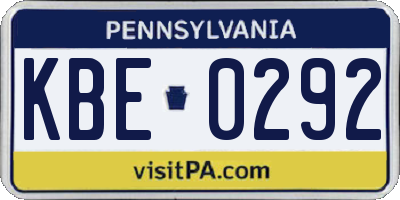 PA license plate KBE0292