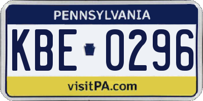 PA license plate KBE0296