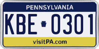 PA license plate KBE0301