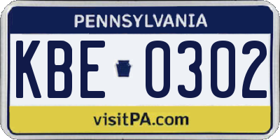 PA license plate KBE0302