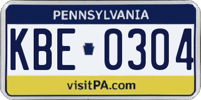 PA license plate KBE0304