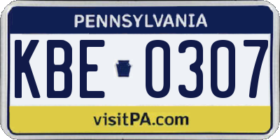 PA license plate KBE0307