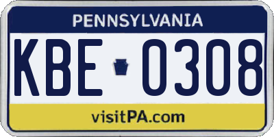 PA license plate KBE0308