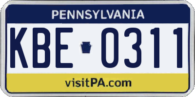 PA license plate KBE0311