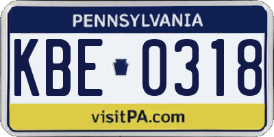 PA license plate KBE0318