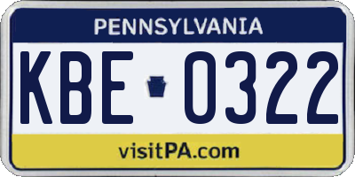 PA license plate KBE0322