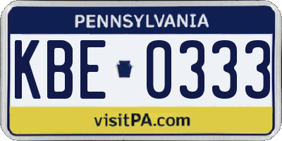 PA license plate KBE0333