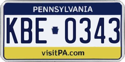 PA license plate KBE0343