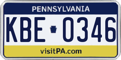 PA license plate KBE0346