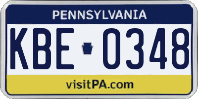 PA license plate KBE0348