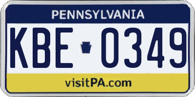 PA license plate KBE0349