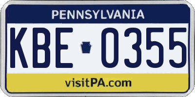 PA license plate KBE0355