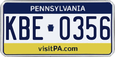 PA license plate KBE0356