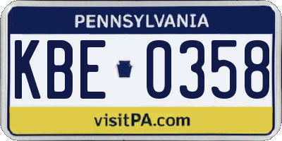 PA license plate KBE0358